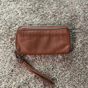 Brown Faux Leather Wrislet Wallet